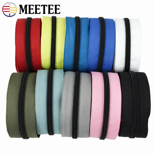 8/200M 5# Nylon Zippers By The Meter Roll Bulk Zip Tapes Clothes Shoes Bag Coil Zips Closures Repair Kit DIY Sewing Accessories