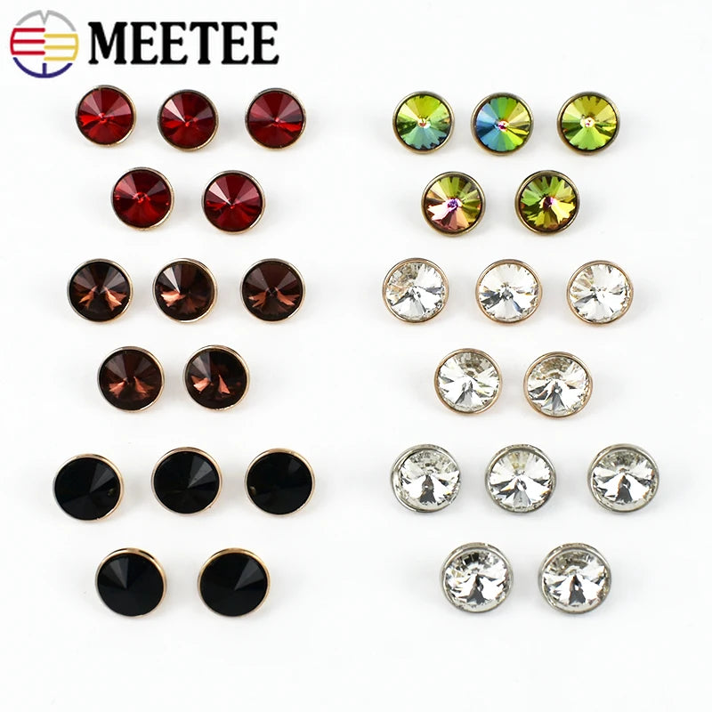 Meetee 30/1000pcs 10mm Metal Shank Buttons Rhinestones Shirt Button DIY Costume Decoration Buckle Sewing Scrapbooking Material