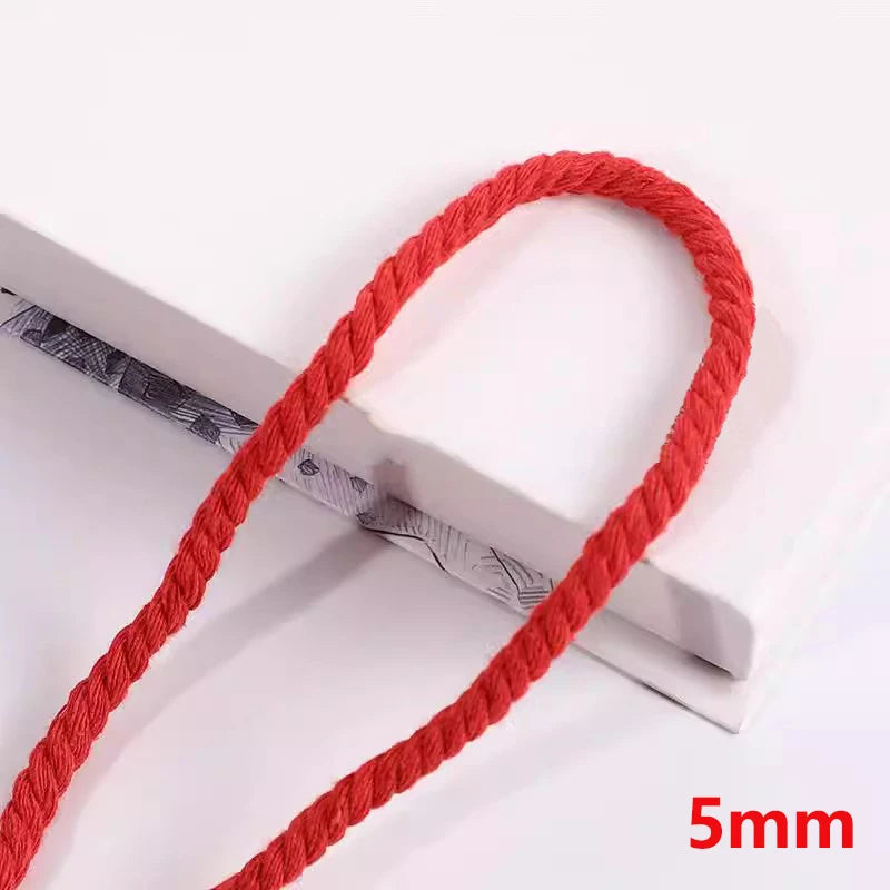 8/200Meter 5/8/12/20mm Red Twisted Cotton Cords for Bag Decoration Macrame Cord Knapsack Belt 3 Shares Braided Rope Sewing Yarn