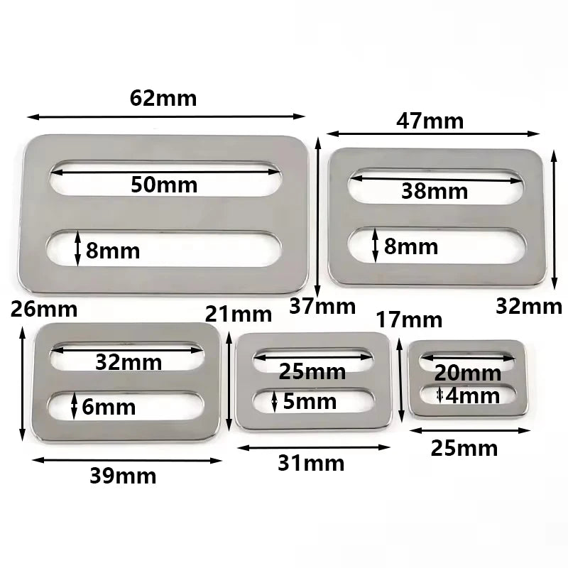 25/800Pcs 20-50mm Stainless Steel Bag Strap Buckles Tri-Glide O Ring Adjustment Buckle Full Slider Square Rings Belt Clip Clasp