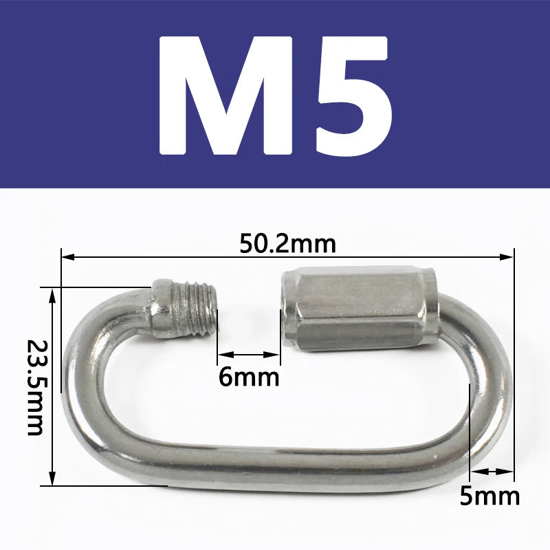 8/300Pcs Stainless Steel 304 Oval Locking Carabiner Clips Rope Quick Connector Buckle for Outdoor Camping Swing Clasp Accessories