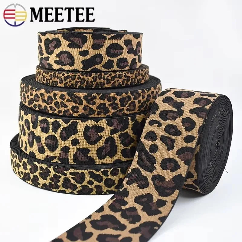 15/500Meters 15-50mm Leopard Jacquard Elastic Band for Sewing Clothes Yoga Sport Pants Rubber Ribbon Belt DIY Garment Accessories