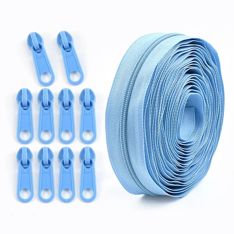 2/50Sets 3# Nylon Zipper Tape Assortment Kit Zippers for Sewing Coil Zip Strip Roll with Zips Sliders DIY Bags Clothing Craft Accessories