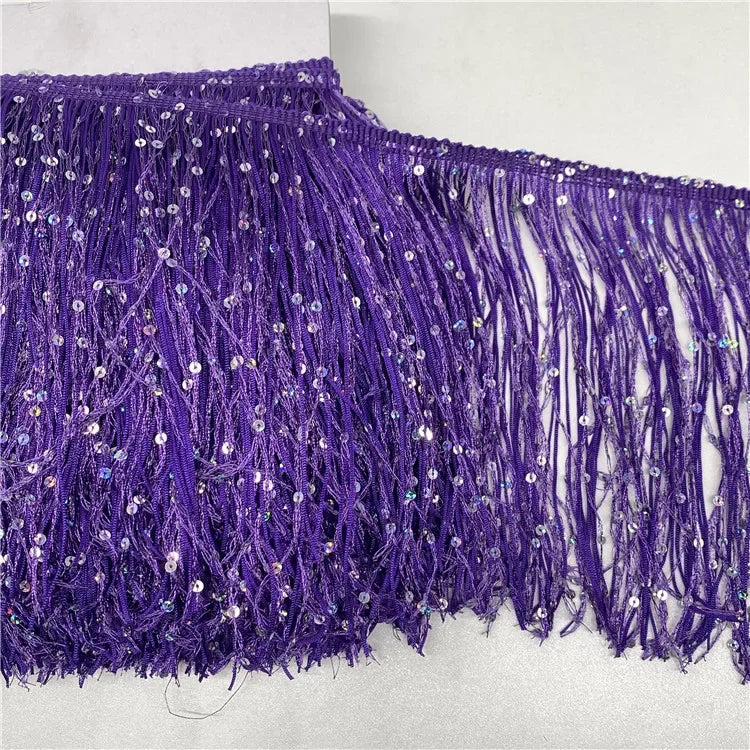 2/60Meters Meetee 20cm Sequin Tassel Fringe Lace Trim Dress Decoration Sewing Fringes Trimming Latin Stage Costume Tassels Ribbon