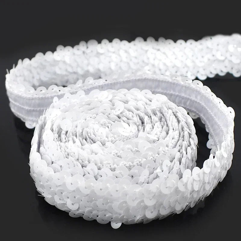 5/150M 30mm Sequins Lace Trim Stretch Ribbon Strap Laces Fabric for Craft Wedding Dress Clothes Elastic Band Sewing Accessories