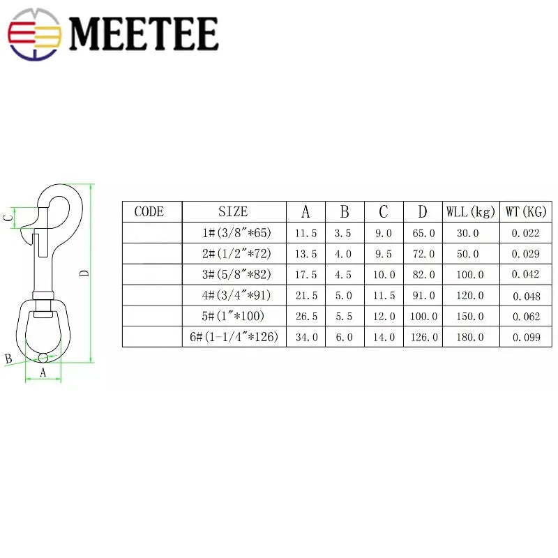 3/100Pcs Stainless Steel 316 Metal Buckles Oval Single End Swivel Eye Bolt Snap Hook Dog Leash  Strap Clasp Carabiner Diving