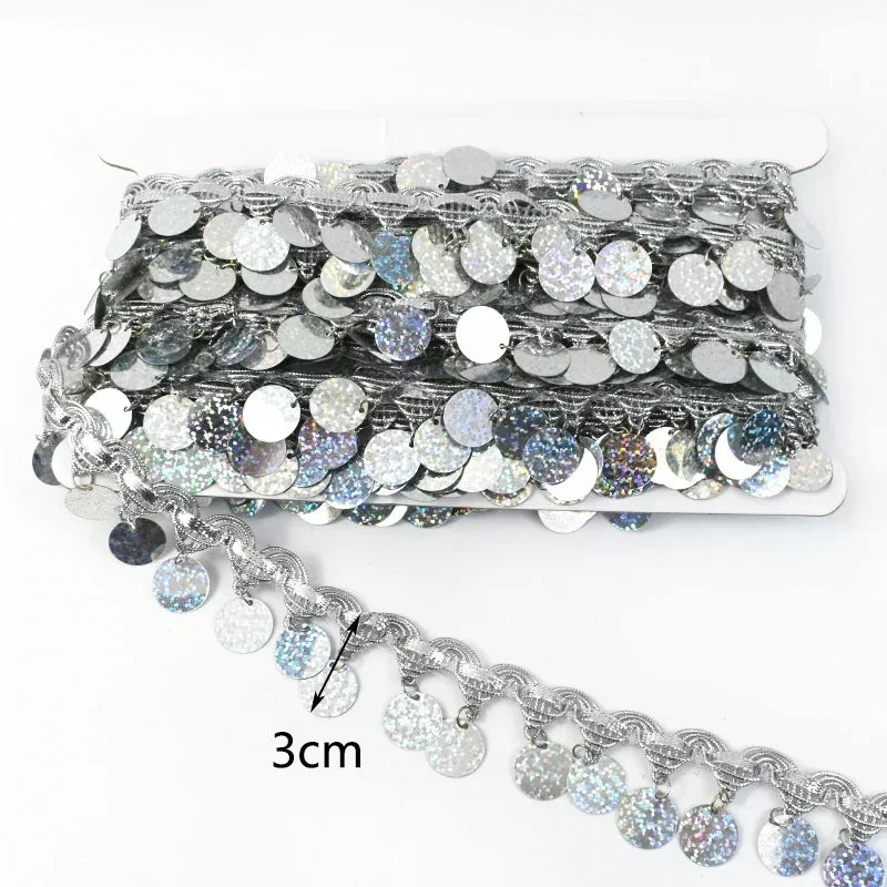 8/200Yards Gold Silver Pendant Lace Sequins Fringe Tassel Ribbon Trim for Stage Party Cosplay Wedding Clothes DIY Sewing Accessory