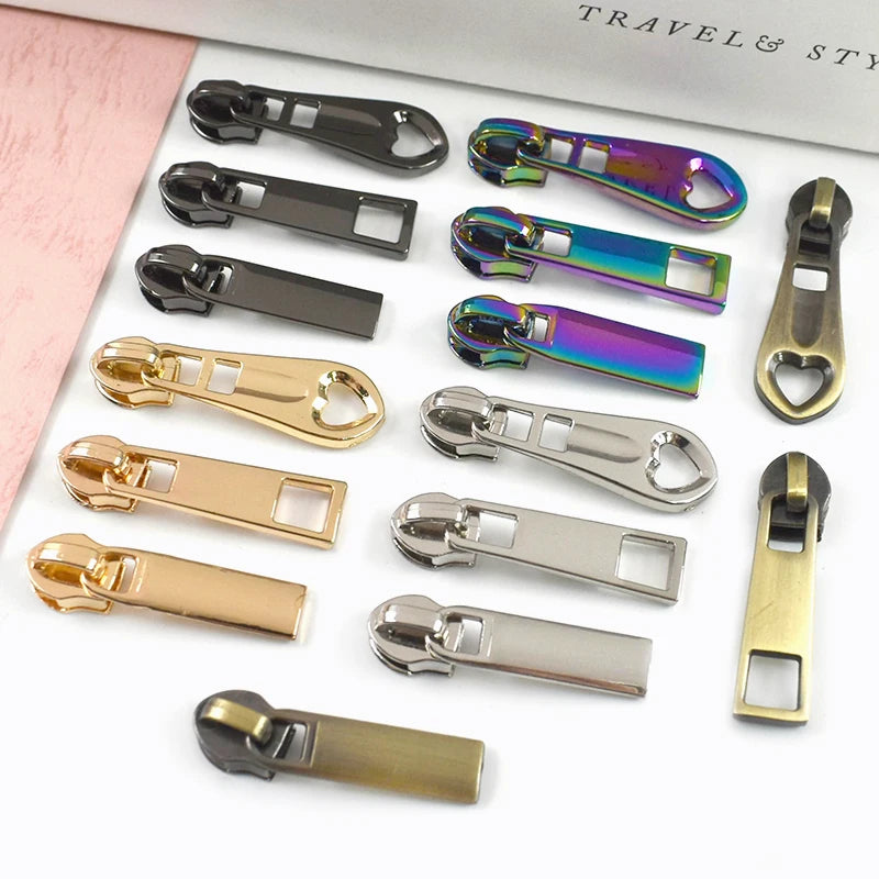 Meetee 25/500Pcs 5# Sewing Zipper Sliders for Nylon Zips Purse Zip Slider Apparel Decoration Zippers Puller Handbag Repairs Kits