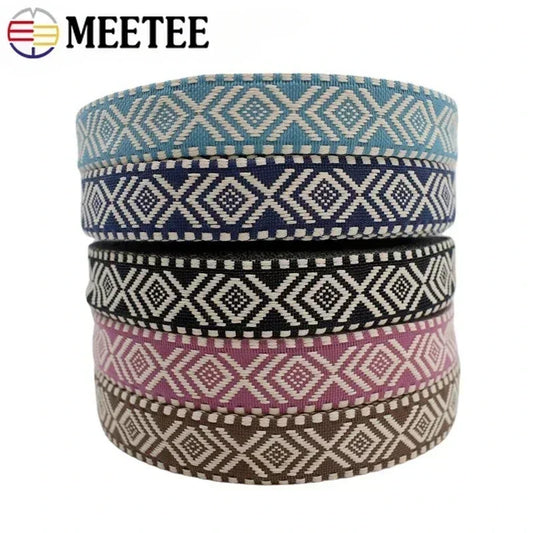 5/200Meters Meetee 38mm Colorful Jacquard Cotton Webbing Ribbon Canvas Straps Bag Shoulder Strap Clothing Band Sewing Accessorie