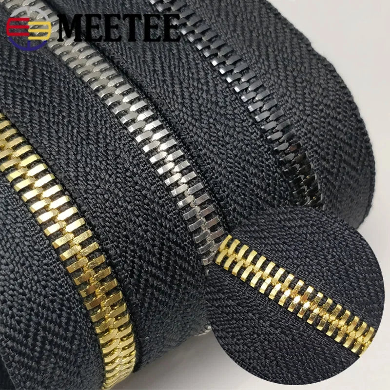 Meetee 2/60Meters 5# Metal Zippers Double Pull Zips Garment Luggage Zipper Repair Kit Clothing Sewing Accessories No Slider
