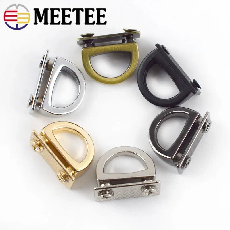 Meetee 10/300Pcs 14mm Metal D Ring Bag Side Clip Buckles Screw Handbag Chain Hanger Hook DIY Strap Hardware Accessories