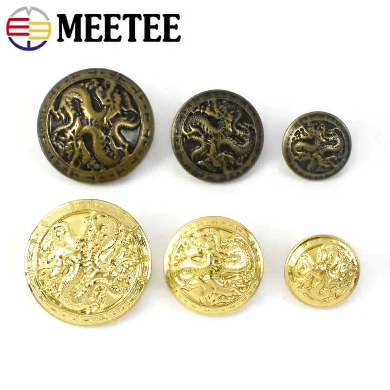 30/500Pcs Meetee Antiqued Bronze Gold Metal Buttons Dragon for Suits Shirt Coat Jacket Shank Buckle Sewing Clothes Accessories B3-17