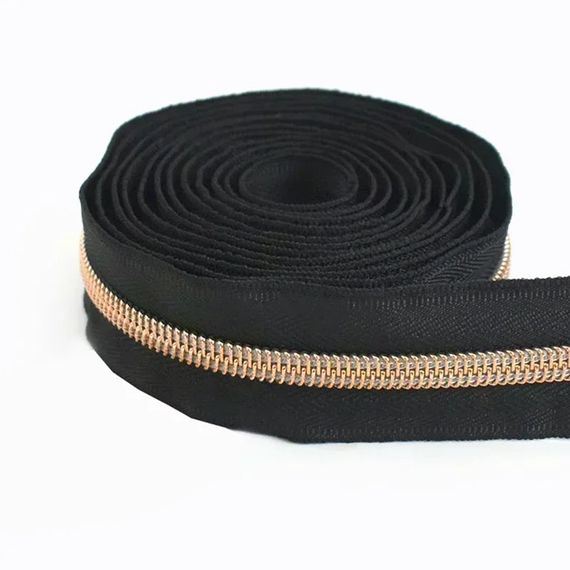 8/200Meters 5# Long Nylon Zipper Tape RoseGold Teeth Zippers Sliders for Bag Garment Repair Zips Kit DIY Sewing Accessories