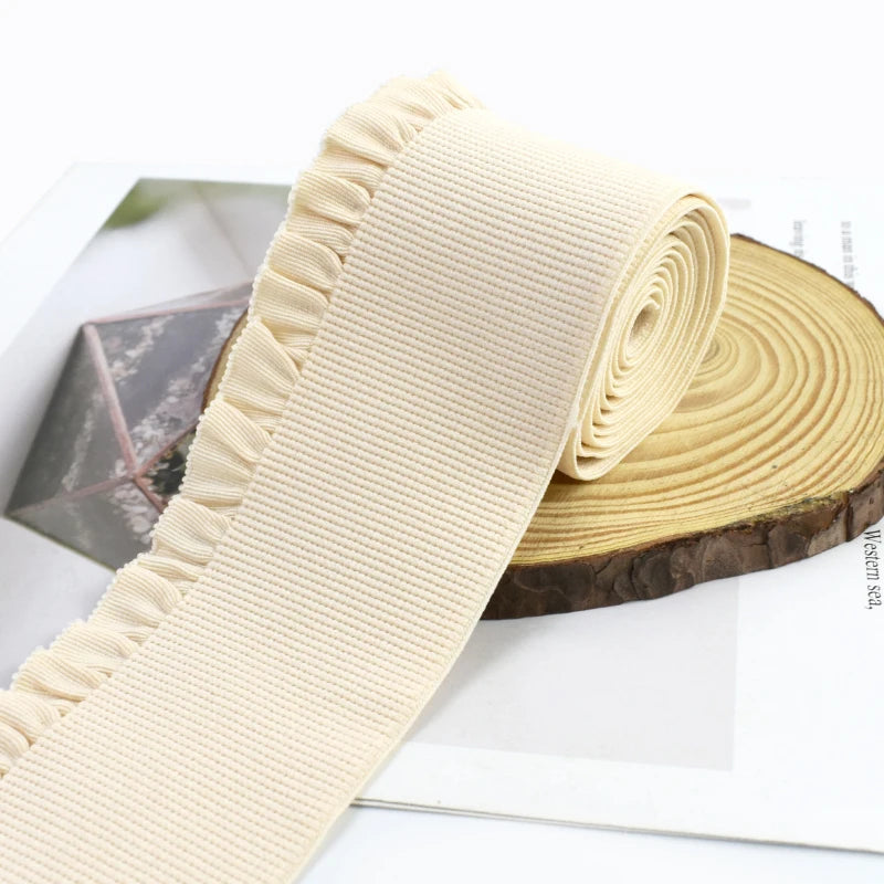 5/150Yards 60mm Pleated Lace Elastic Band Dress Waistband Stretch Webbing Tape Pants Decor Rubber Bands Clothes Sew Accessories