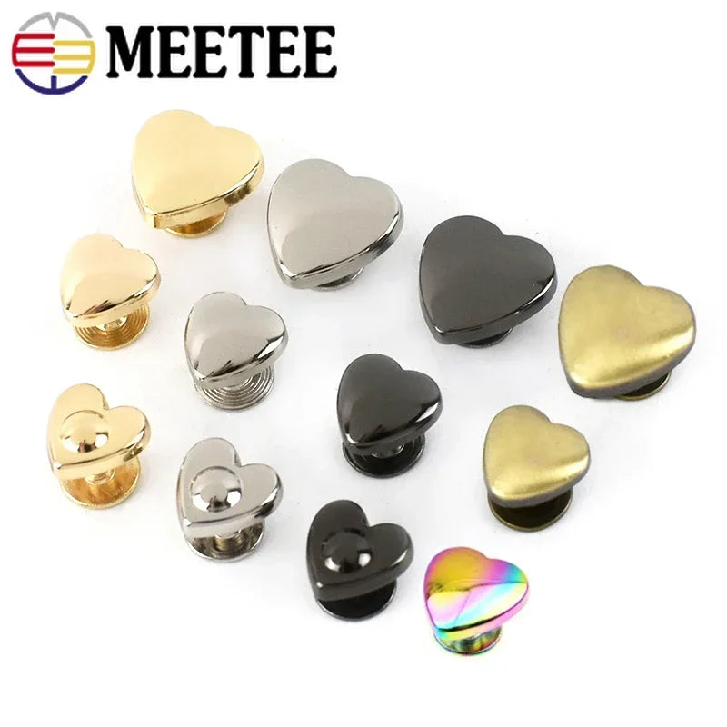 30/1100Pcs Meetee 8/13mm Heart Rivet Screw Bag Clothes Hardware Handbag Decorative Studs Button Nail Metal Buckles DIY Accessories