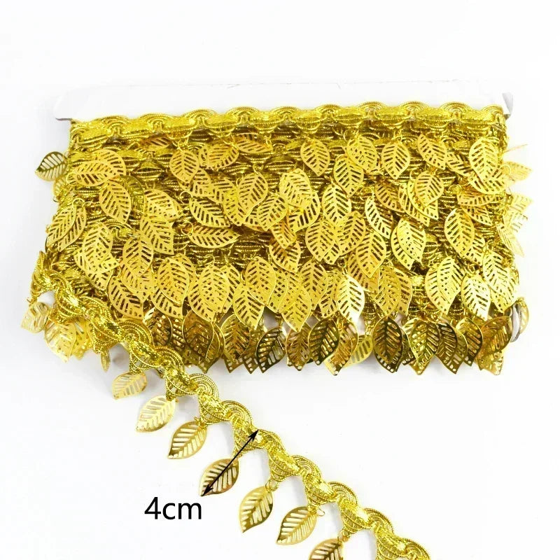 8/200Yards Gold Silver Pendant Lace Sequins Fringe Tassel Ribbon Trim for Stage Party Cosplay Wedding Clothes DIY Sewing Accessory