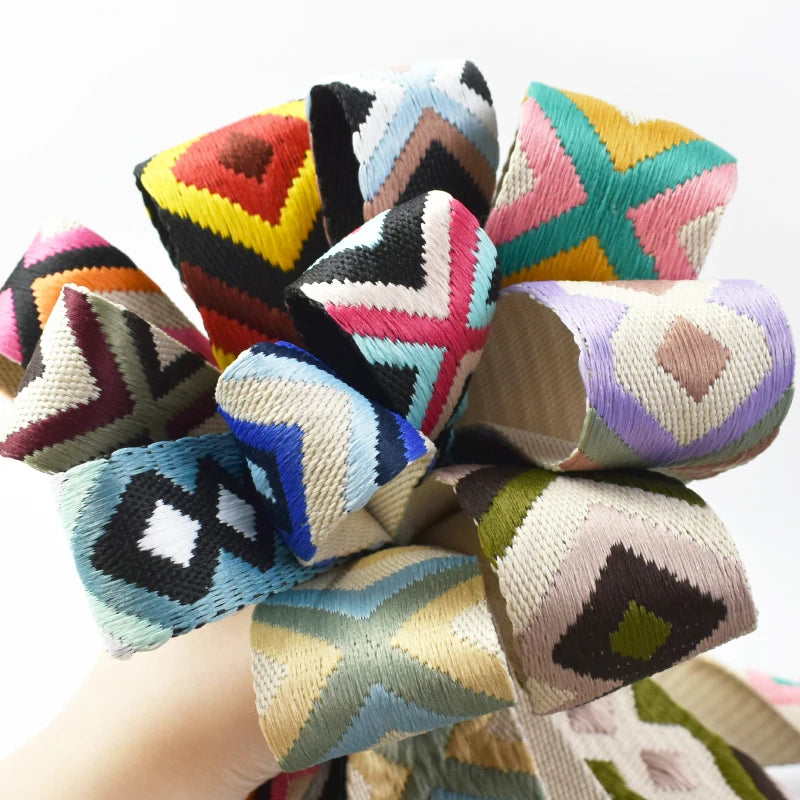 5/150Meters Nylon Webbing Band 38/50mm Jacquard Ribbon Strap 2mm Thick Handbag Garment Decorstive Webbings DIY Sewing Accessories