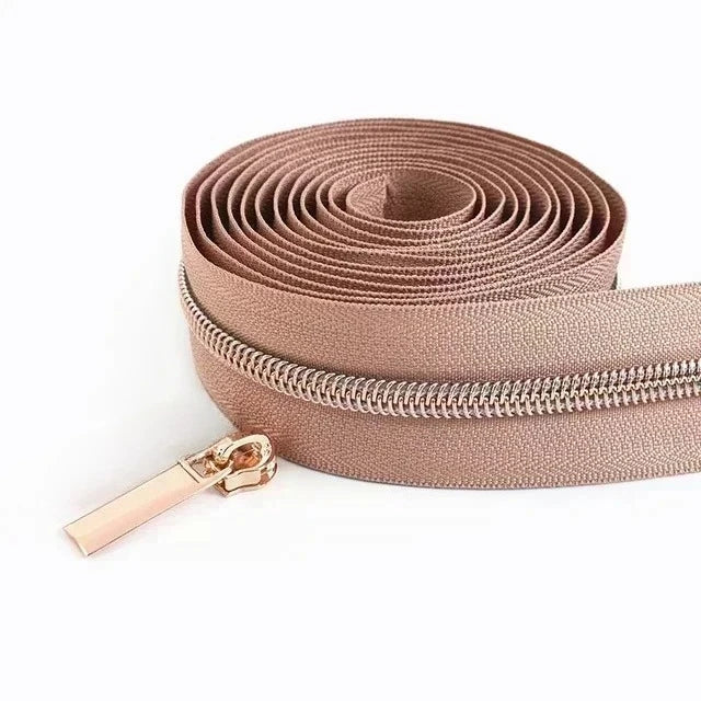 8/200Meters 5# Long Nylon Zipper Tape RoseGold Teeth Zippers Sliders for Bag Garment Repair Zips Kit DIY Sewing Accessories