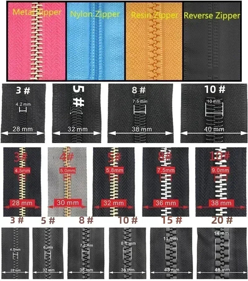 50Pcs 3# 5# 8# Meetee Silver Nylon Zipper Sliders Backpack Jacket Zips Heads Pocket Closure Replacement Broken Zippers Puller