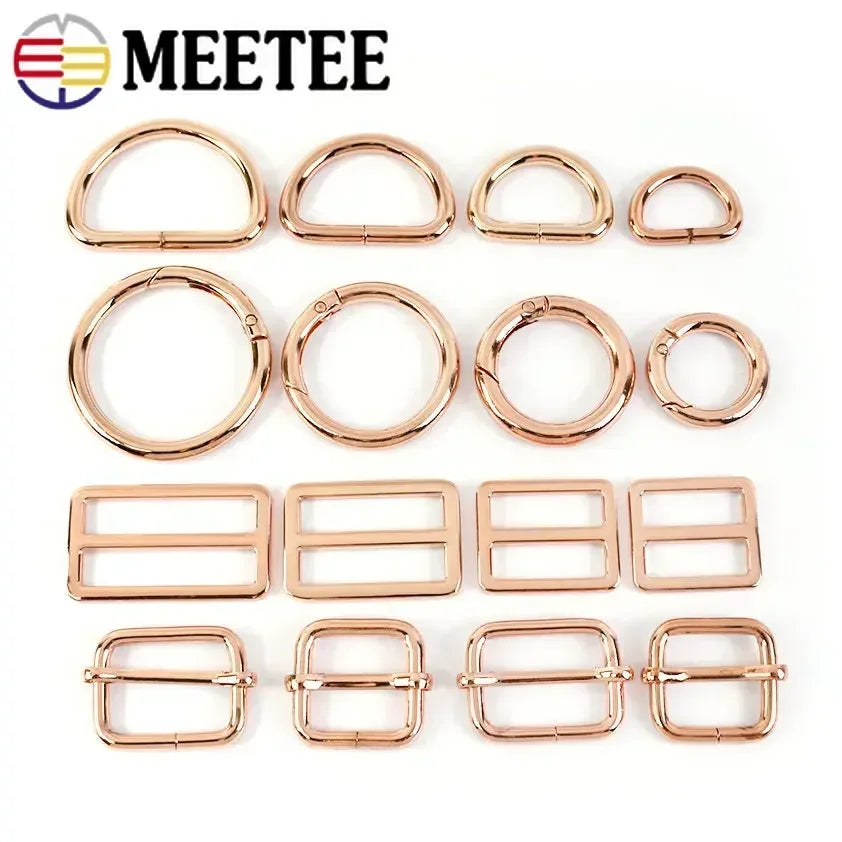 20/580Pcs RoseGold Bag Buckles Metal O D Ring Clip Clasp Tri Glide Slider Hook Backpack Belt Strap DIY Hardware Sewing Accessories