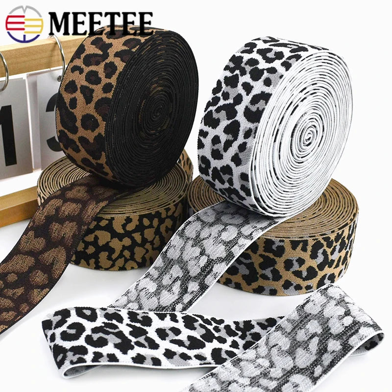 8/150Meters Leopard Print Elastic Bands 40mm Stretch Ribbon Sport Clothing Sewing Rubber Band Yoga Pants Spring Belt Bungee Cord