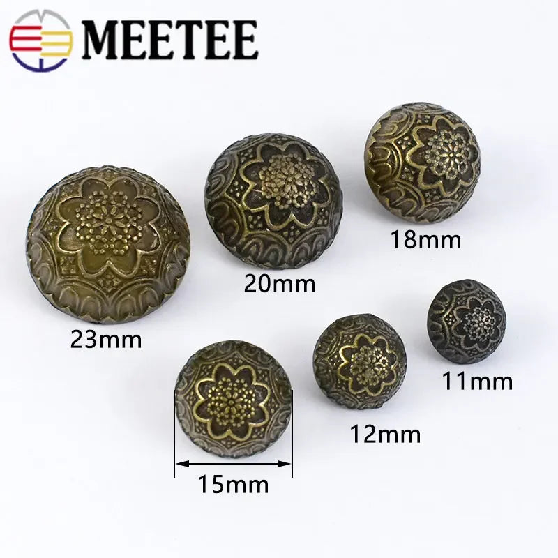 30/1000Pcs Meetee 12-23mm Metal Bronze Carved Retro Buttons Mushroom for Shirt Jacket Coat Sewing Clothing Scrapbook Accessories D2-6