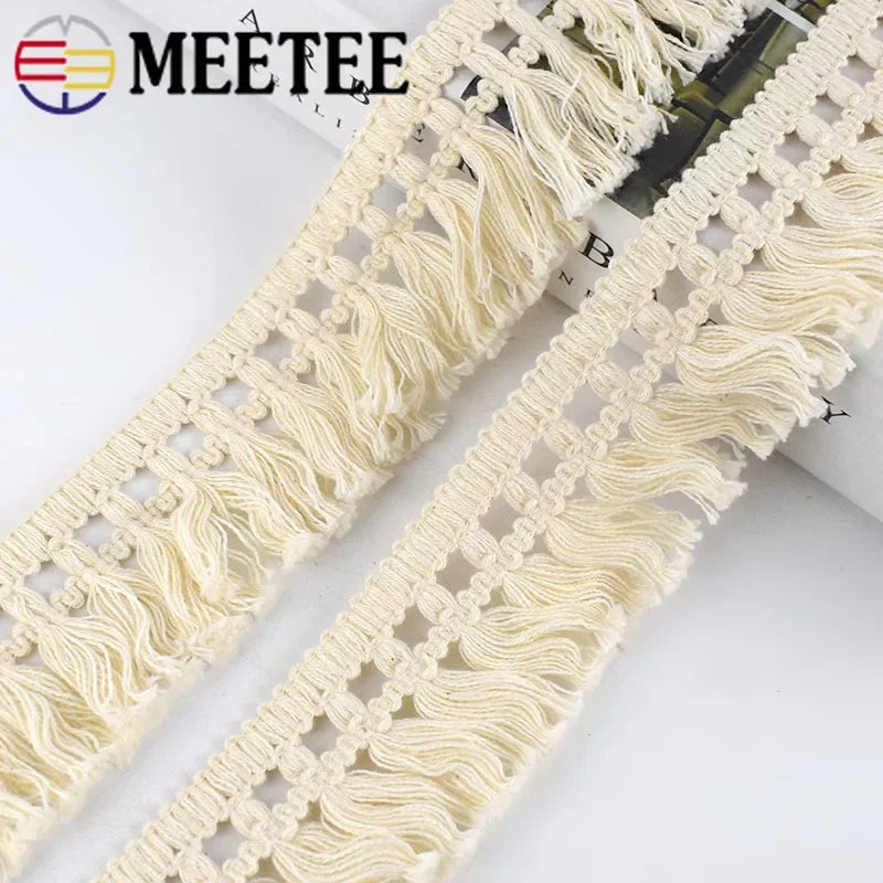 8/300Meters 45mm Wide Beige Cotton Fringe Lace Trim Fabric Tassel Ribbon DIY Sewing Curtain Laces Home Decor Garment Craft Material