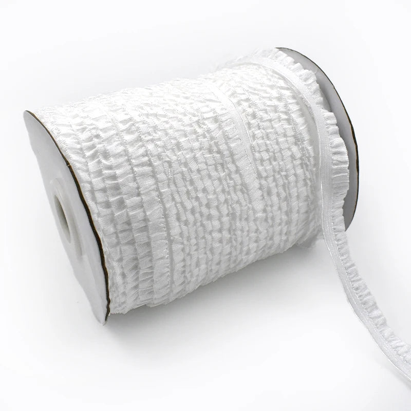 Meetee 20/600meters 10mm Ruffled Elastic Band Pleated Stretch Lace Trim Ribbon Baby Hairband Belt Shoes Tapes Sewing Accessory