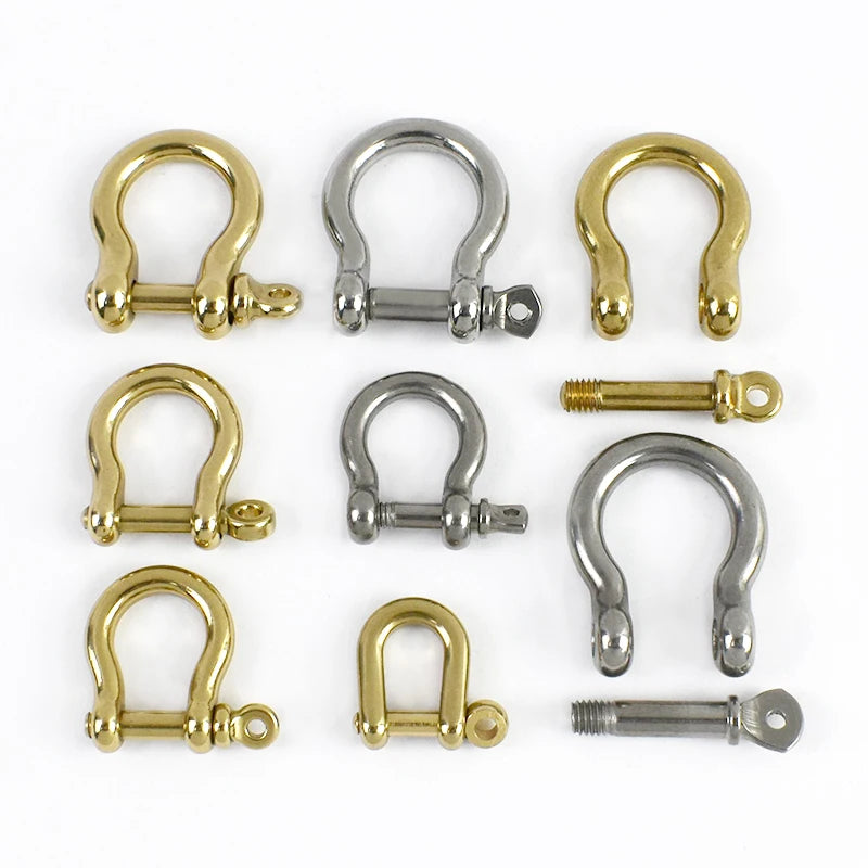 5/200Pcs Solid Brass Horseshoe Buckle 6/8/9/10mm D Ring Bow Shackle Hook Screw Detachable for Chains Wirerope Connector Buckles