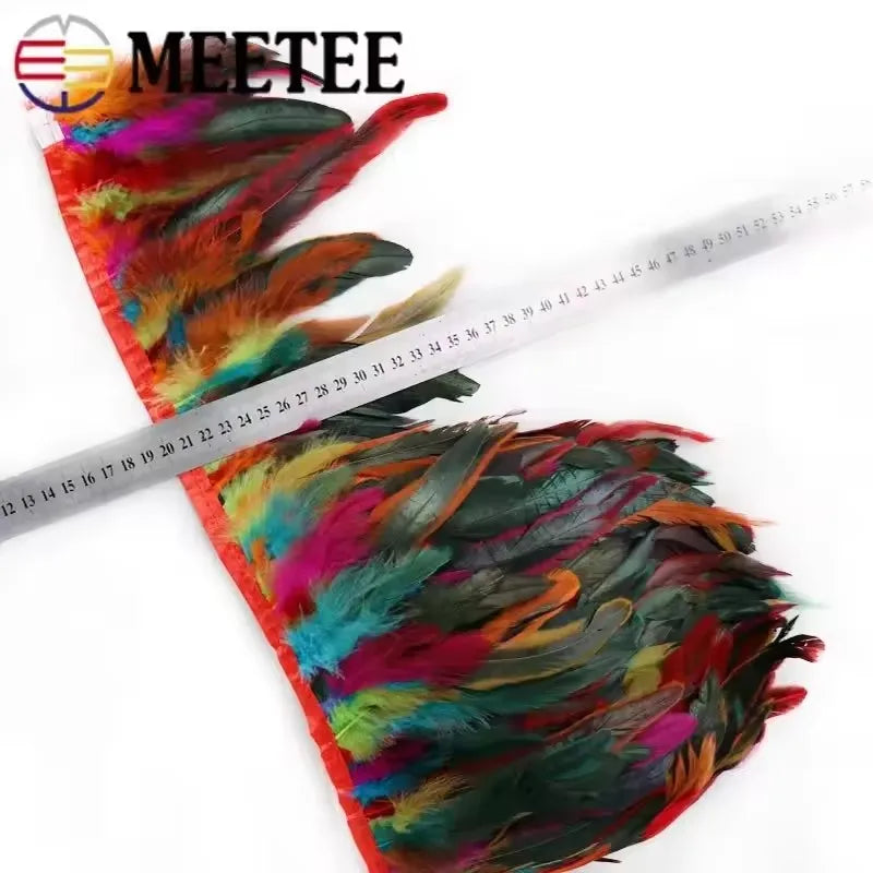 3/100M Meetee 5-6inch Natural Rooster Feather Tassel Lace Trim Fringe Ribbon for Party Dance Clothes Handmade Crafts Accessories