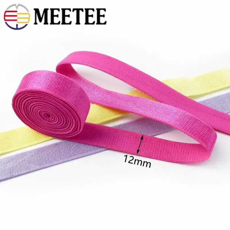 Meetee 10/300meters 12mm Elastic Bands for Underwear Bra Shoulder Strap Yoga Belt Hair Band DIY Sewing Garment Accessories