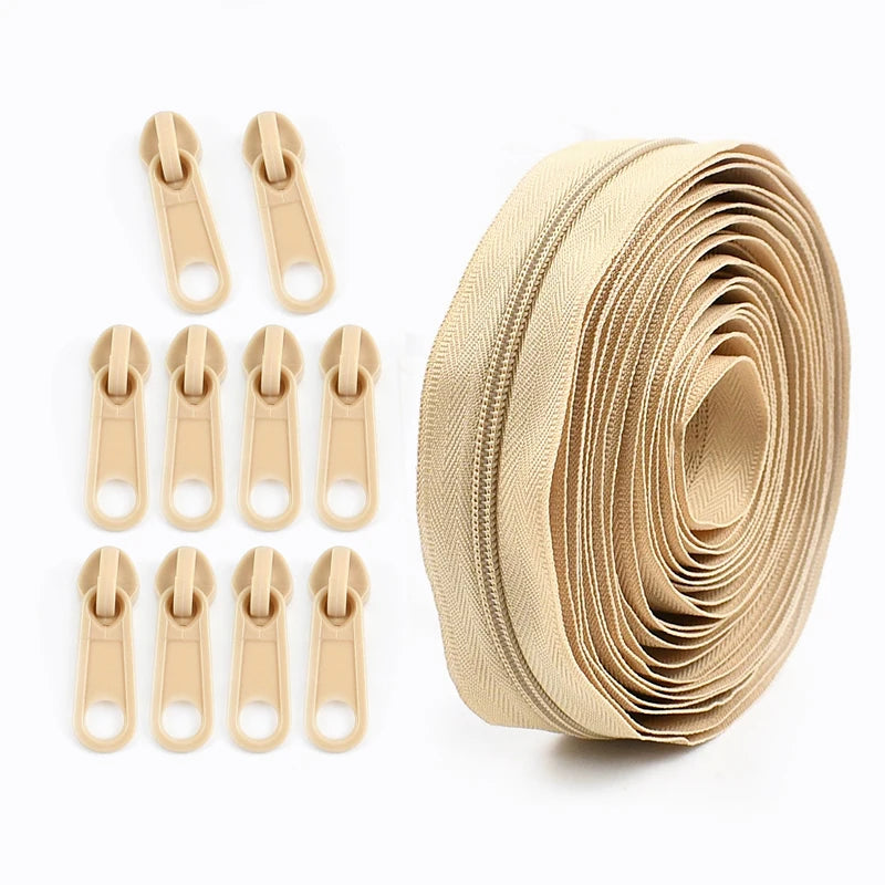 2/50Sets 3# Nylon Zipper Tape Assortment Kit Zippers for Sewing Coil Zip Strip Roll with Zips Sliders DIY Bags Clothing Craft Accessories