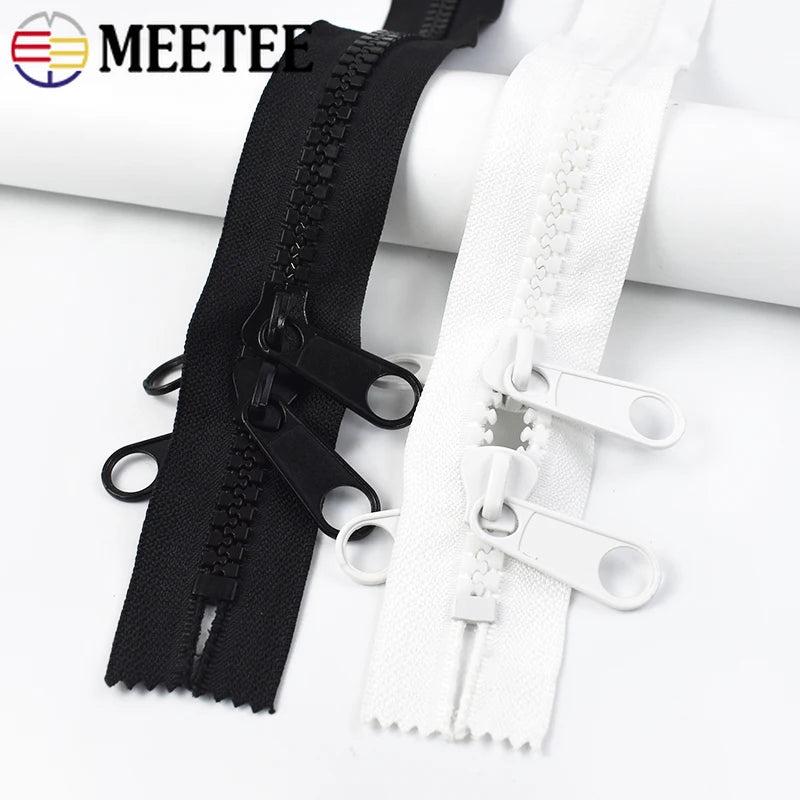 2/70Pcs 10# Resin Zipper Double Sliders Puller Two-way Zip Oversized Teeth Outdoor Tent Zippers DIY Sewing Accessories