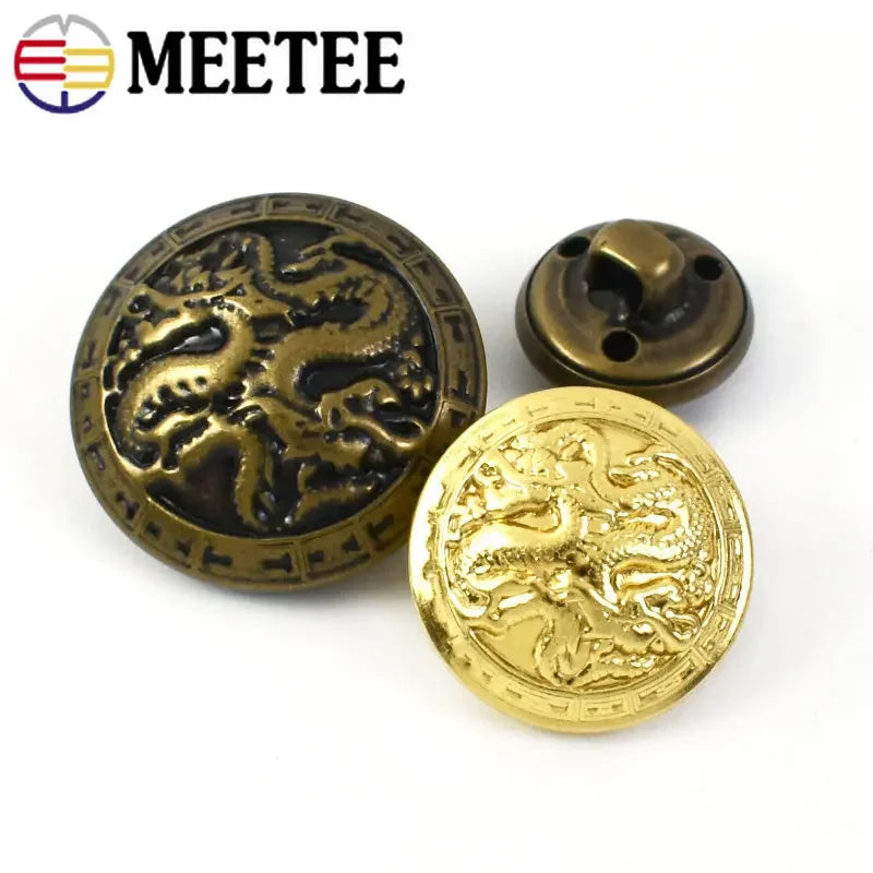 30/500Pcs Meetee Antiqued Bronze Gold Metal Buttons Dragon for Suits Shirt Coat Jacket Shank Buckle Sewing Clothes Accessories B3-17