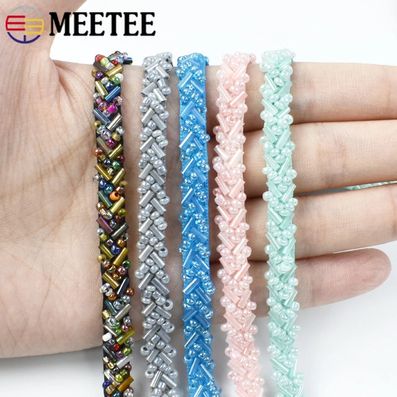 3/100Yards 7mm Beaded Laces Trim Pearl Lace Ribbon Applique Trimming Fringe Garment Dress Decor Tape Sewing Fabric Accessories