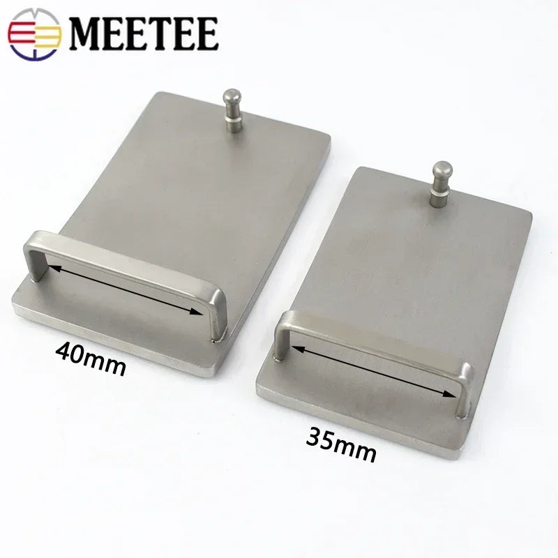 Meetee 1/30pcs 35mm/40mm Stainless Steel Belt Buckles Metal Smooth Plate Buckle for Men's Waistband Head Pin Automatic Clasp Crafts