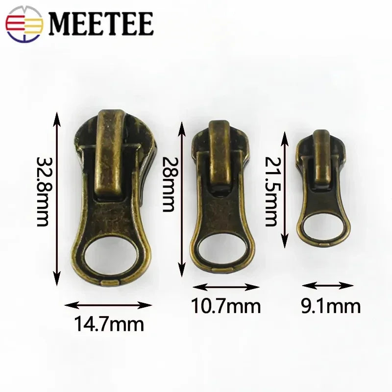 30/1000Pcs Meetee 3#5#8# Zipper Slider for Metal Zippers Bag Jacket Zip Puller DIY Clothes Zips Head Repair Kit Sewing Accessories