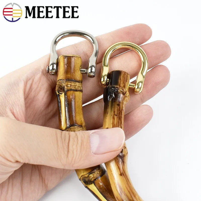 5/170Pcs Imitation Bamboo Handles Metal Buckle Wooden Frames Replacement Handle for Woven Bag DIY Sewing Hardware Accessories