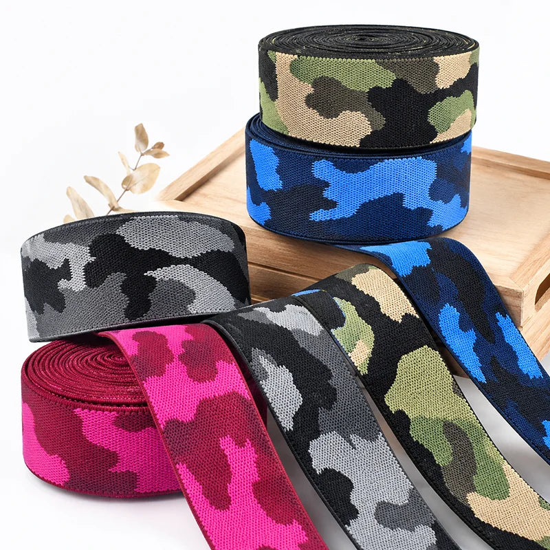 5/150Meters 38mm Camouflage Jacquard Nylon Elastic Bands for Pants Belt Rubber Band 1.4mm Thick Stretch Webbing Sewing Supplies