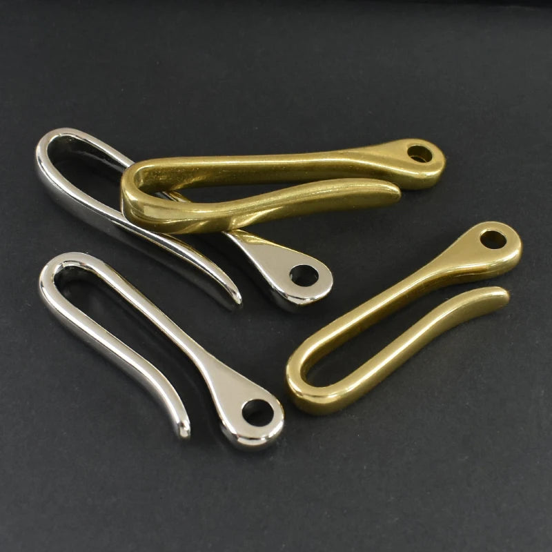 3/100Pcs U-shaped Hook Fob Clip Keychain Belt Buckles Solid Brass Stainless Steel Key Ring Wallet Fish Hooks Hardware Accessories