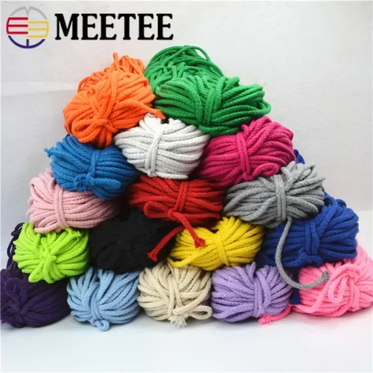 25/800Meters 7mm 8 Shares Round Cotton Cords Decorative Rope Twisted Braided Drawstring Ropes DIY Home Textile Craft Sewing