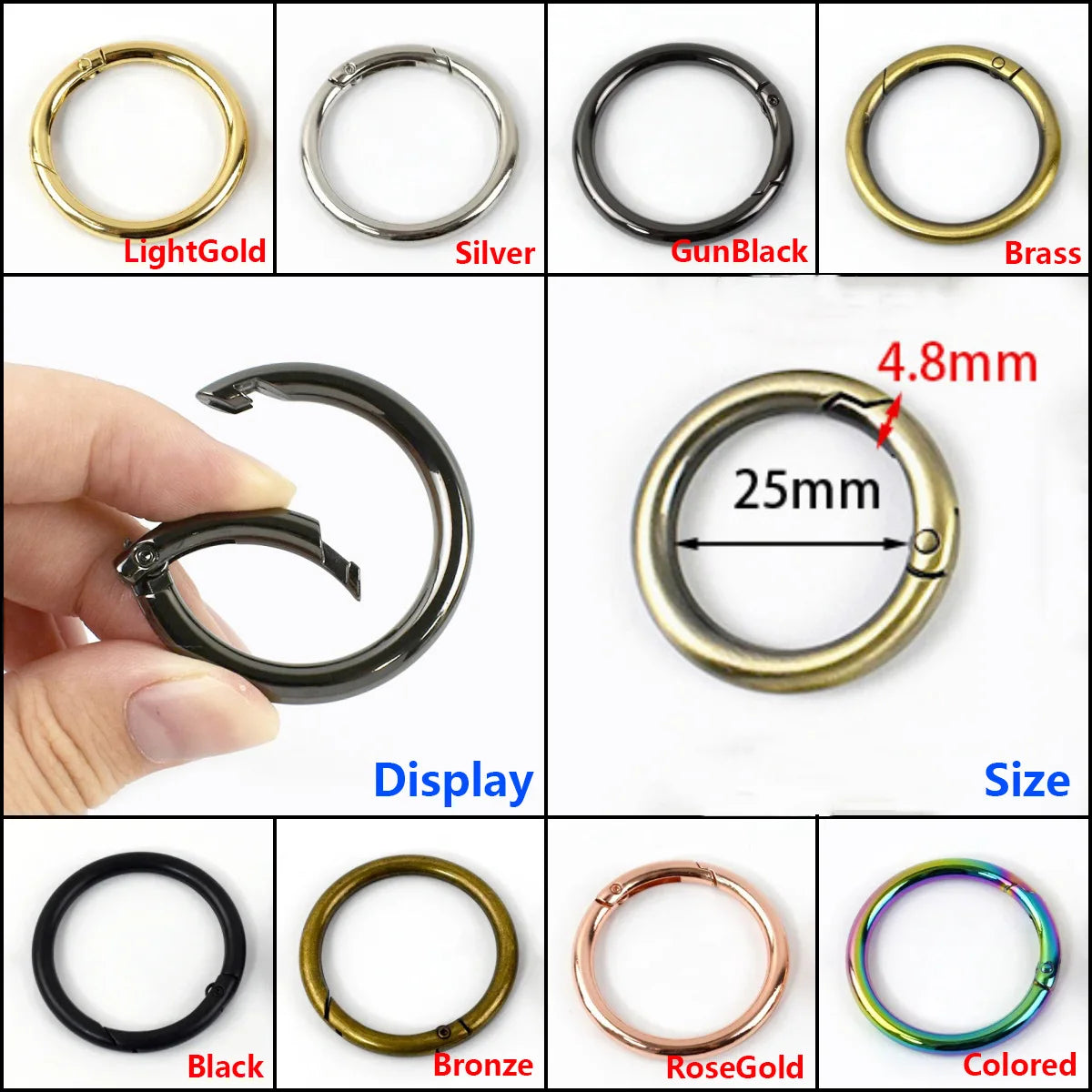 15/500Pcs 20/25/32mm Spring Gate O Ring Metal Buckles Openable Keyring Snap Hook Bag Strap Trigger Carabiner Clip Clasp Accessories