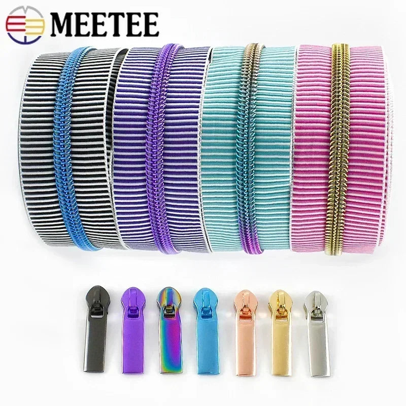5/20Meters Meetee 5# Striped Nylon Zippers Tape for Sewing Bag Continuous Roll Coil Zip By the Meter DIY Garment Accessories