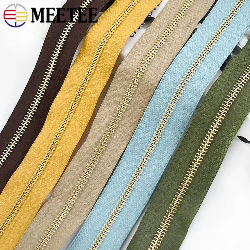 2/70Yards Meetee 5# Metal Zippers Tapes for Sewing Garment Bags Clothes Jacket Zipper Repair Kits Tailor Crafts Accessories