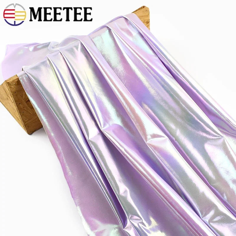 90/1350*145cm Metallic Foil Stretch Fabric Spandex Fabrics Laser Cloth for Sewing Costume Stage Party Christmas Craft Accessory