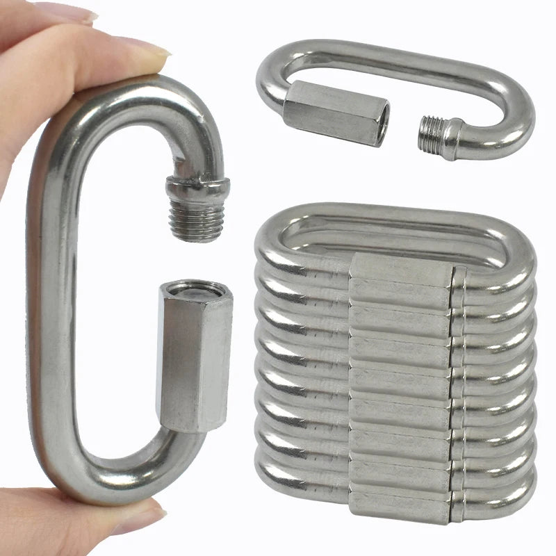 8/300Pcs Stainless Steel 304 Oval Locking Carabiner Clips Rope Quick Connector Buckle for Outdoor Camping Swing Clasp Accessories