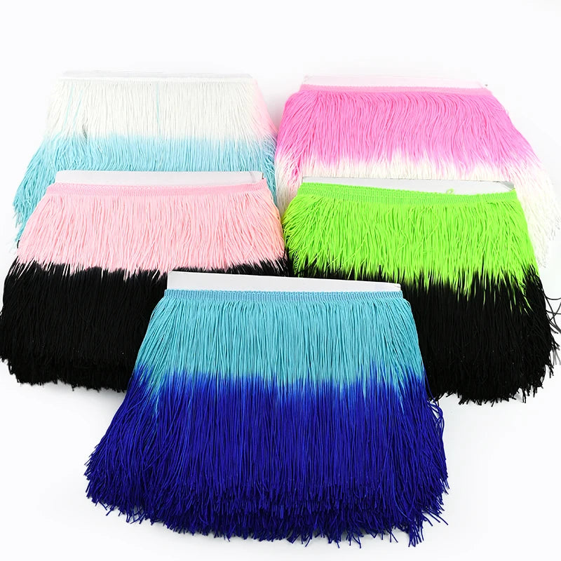 Meetee 2/50M 20cm Polyester Tassel Fringe Clothes Lace Trim Colorful Trimmings Curtain Webbing Ribbons DIY Sewing Accessories