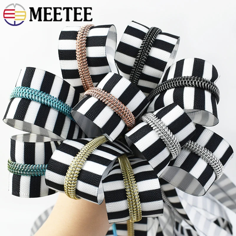 5/120M Meetee 5# Nylon Zipper Tapes Stripe Coil Zippers Garment Clothes Bag Decoration Zip Roll Repair Kit DIY Sewing Accessories