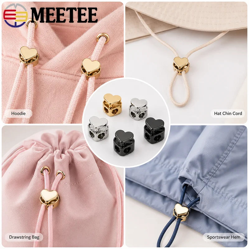 20/100Pcs 4mm Heart Metal Cord Lock Spring Snap Button Rope Stopper for Clothes Drawstring Bags Rope Adjuster Sewing Accessories