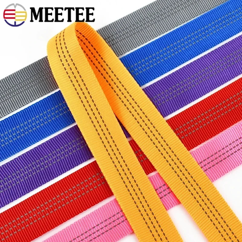 5/200Meters 25mm Nylon Tubular Webbing Tape for Sewing Bag Strap Double-layer Ribbon Backpack Belt Reflective Band DIY Accessories